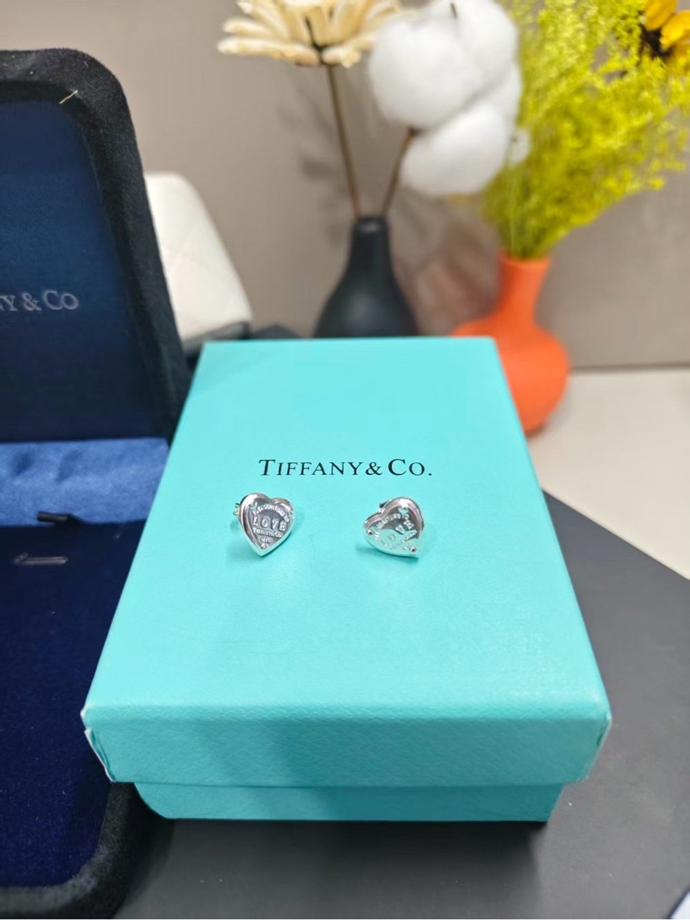 Tiffany & Co. Silver Heart Stud Earrings - with box